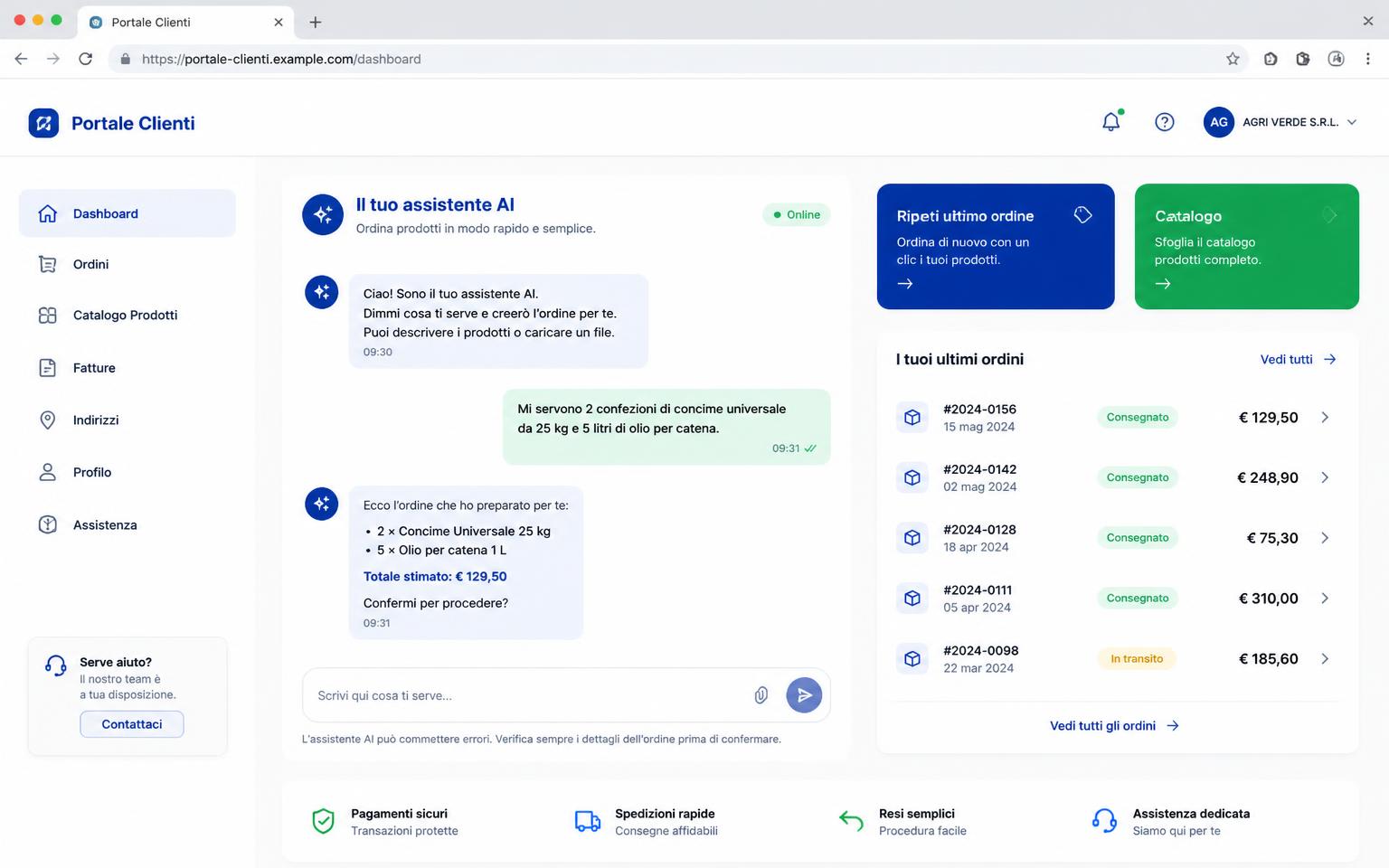 Schermata Portale clienti di FoodFlow AI